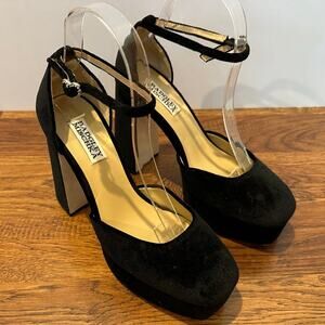Badgley Mischka Jayda Velvet Platform Heels Black Women’s Size 7 Evening Shoes